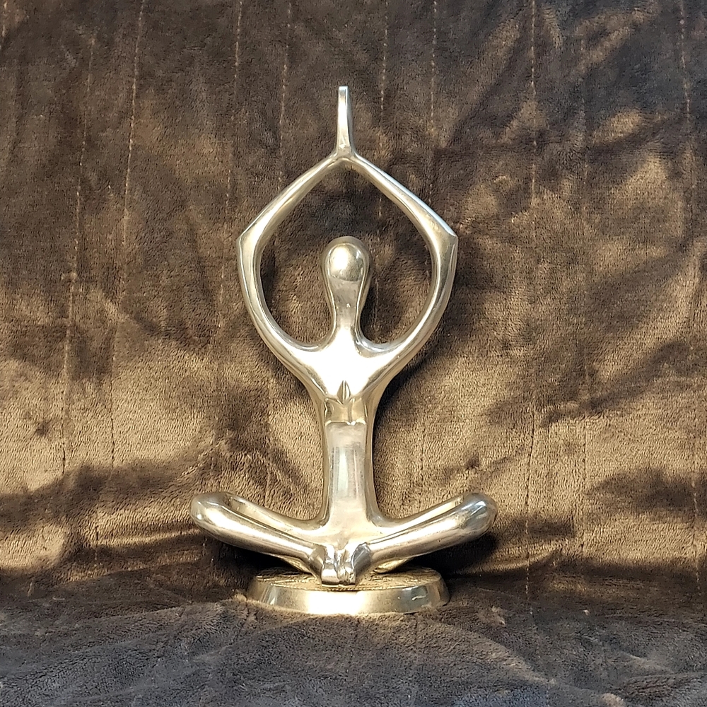 Minimalist Silver Meditative Yoga Sculpture - Home Art